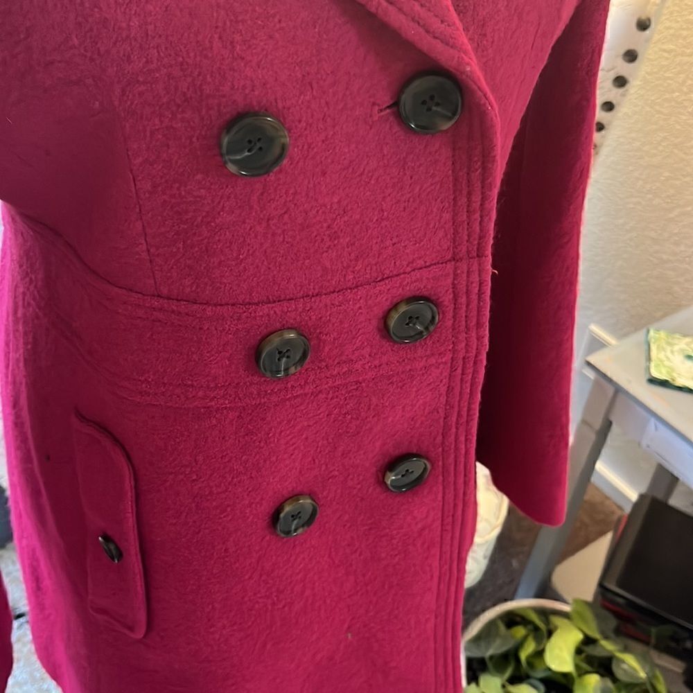 🎊HP🎊 LOFT Fucsha Pink Boiled Wool Pea Coat - Picture 8 of 15